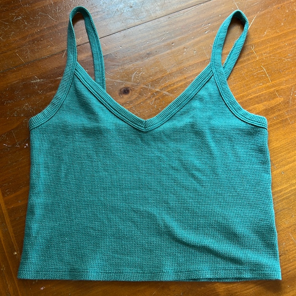 American Eagle teal waffle knit tank